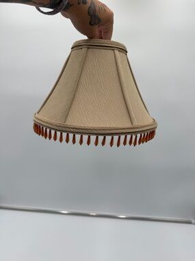 Vintage Beige Lampshade Amber Beaded Fringe SMALL Empire Shade 7 Inch